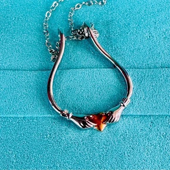 Claddagh Design Ring Keeper Necklace with Rose Gold Accent - Silver - Picture 4 of 4